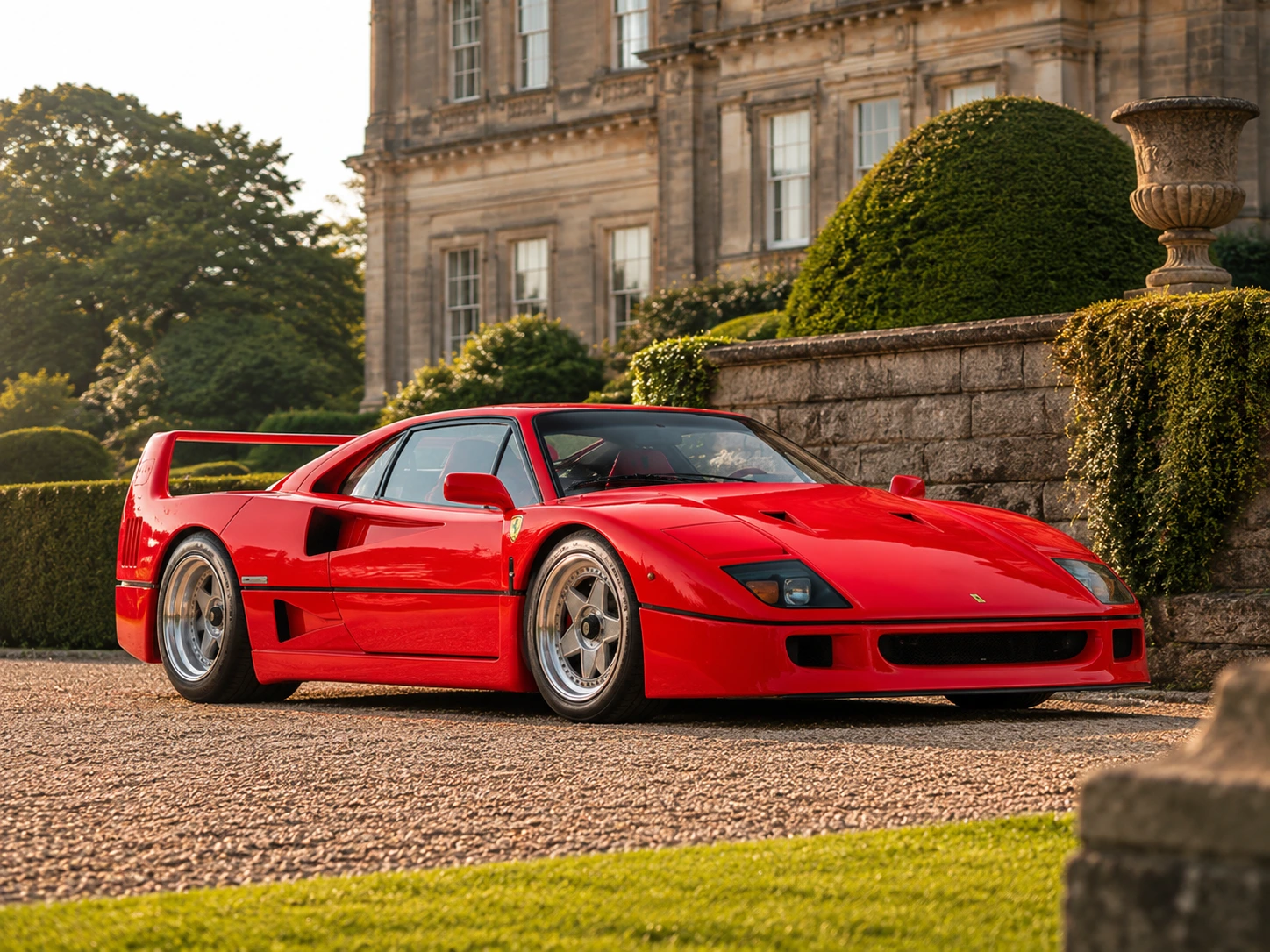 Ferrari F40 three-quarter view at a country estate